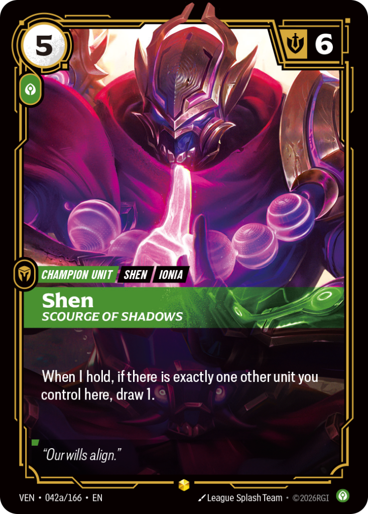 Shen, Scourge of Shadows VEN-042A/166 – Vendetta – Alternate Art Foil