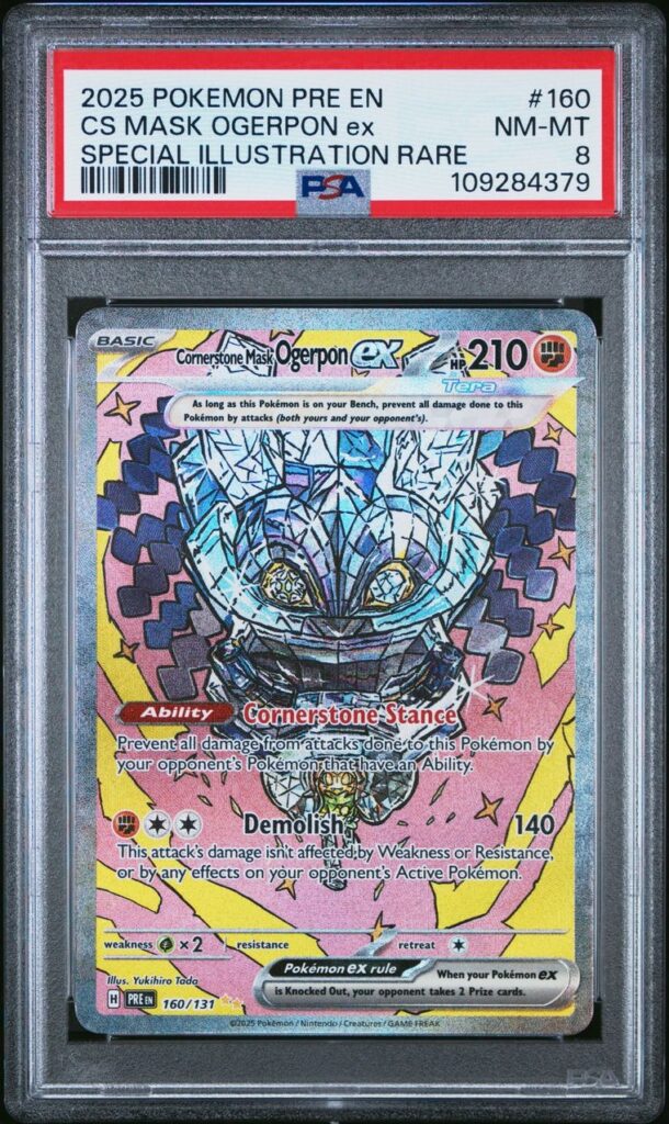 Cornerstone Mask Ogerpon ex 160/131 – Prismatic Evolutions – PSA 8 – Cert 109284379