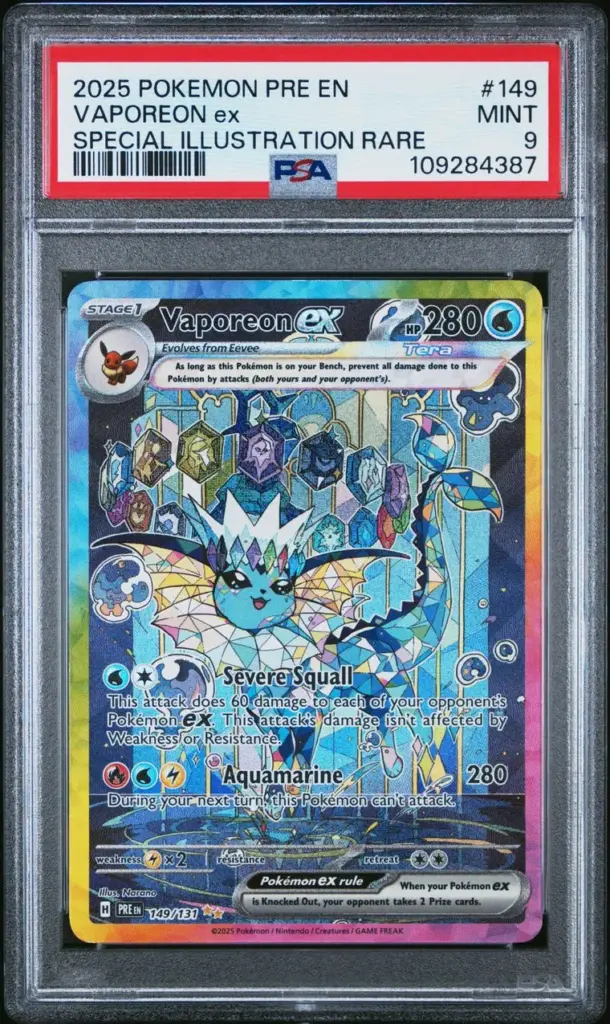 Vaporeon ex 149/131 – Prismatic Evolutions – PSA 9 – Cert 109284387