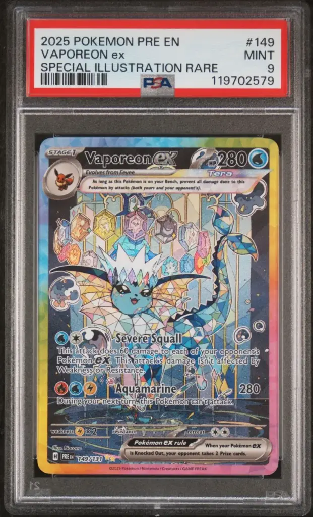Vaporeon ex 149/131 – Prismatic Evolutions – PSA 9 – Cert 119702579