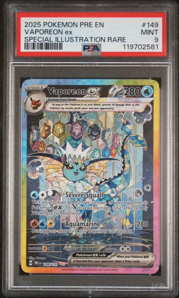 Vaporeon ex 149/131 – Prismatic Evolutions – PSA 9 – Cert 119702581