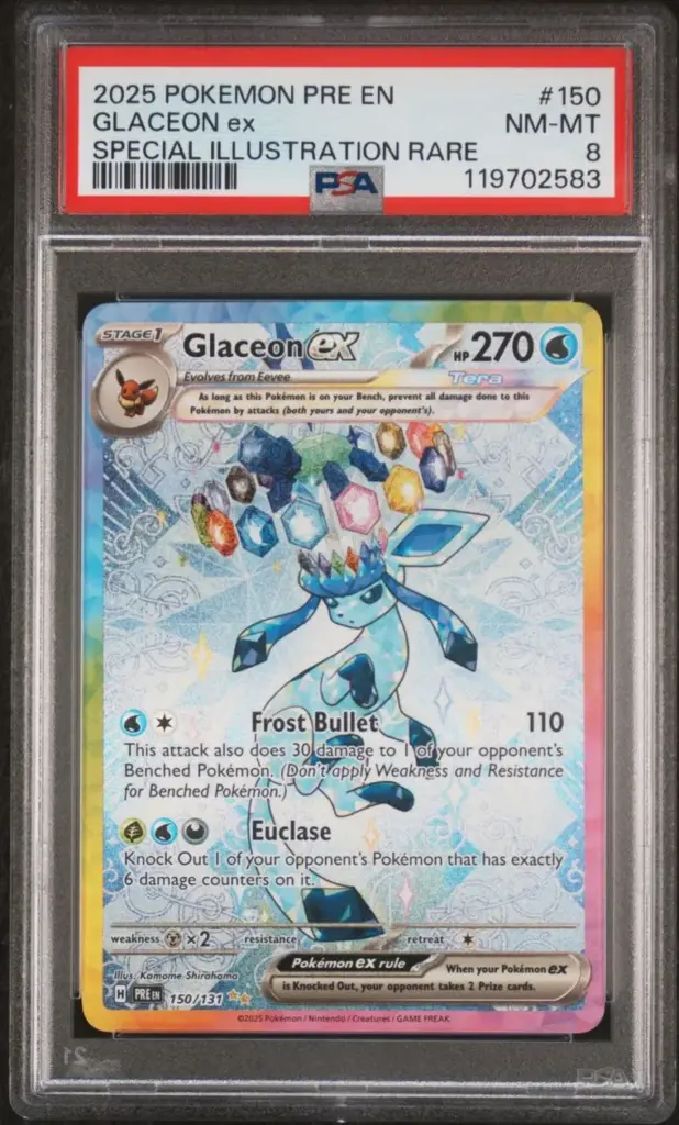 Glaceon ex 150/131 – Prismatic Evolutions – PSA 8 – Cert 119702583
