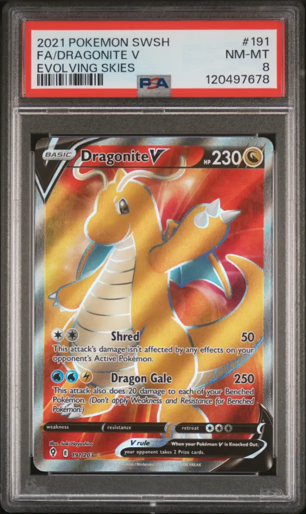 FA/DRAGONITE V 191/203 – Evolving Skies – PSA 8