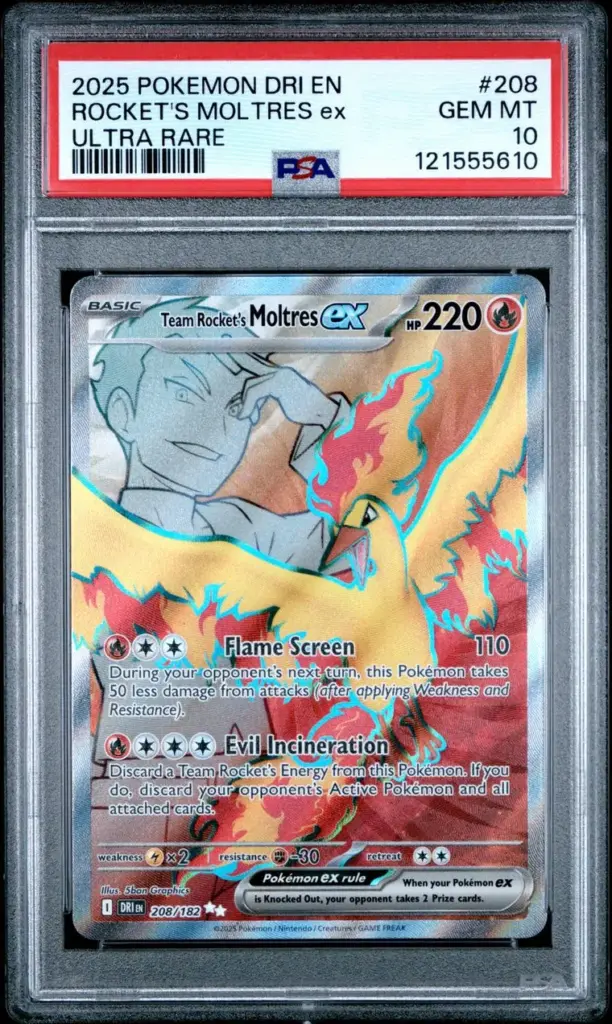 ROCKET'S MOLTRES ex 208/182 – Destined Rivals – PSA 10