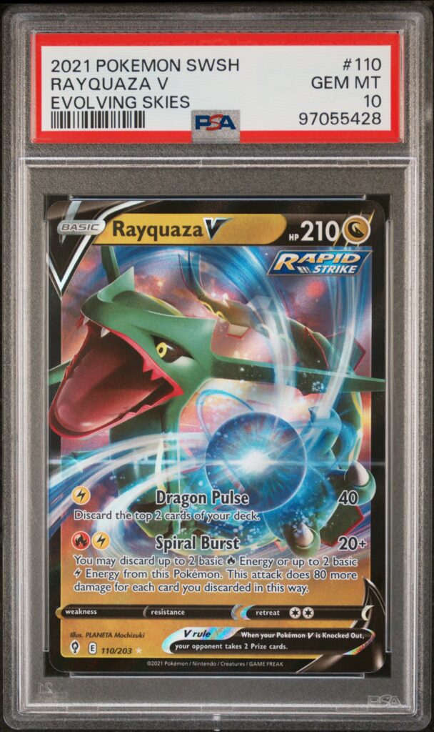 2021 · POKEMON SWORD & SHIELD EVOLVING SKIES · RAYQUAZA V · #110 · PSA GEM MT 10